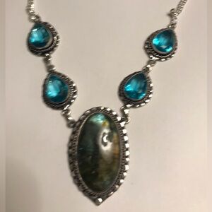 Labradorite Blue Topaz Stamped 925 Sterling Silver Necklace